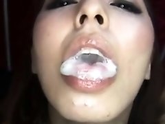 Nasty Oriental babe gets her mouth filled with fresh semen