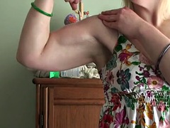 Pumping and curling grandmas biceps