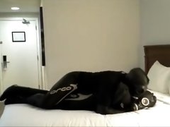 wearing full body orca suit play with dummy orca and jerk off