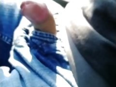 Fondling my hard uncircumcised cock while driving, feels nice!