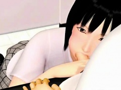 Teen animated girl gives oral in bathroom