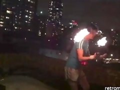 18 year old Gay teen Twink spins fire poi in underwear and socks