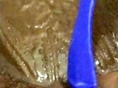 Masturbating with my blue comb when taking shower