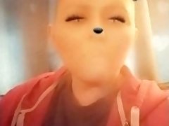 Bald girl smoking on snapchat
